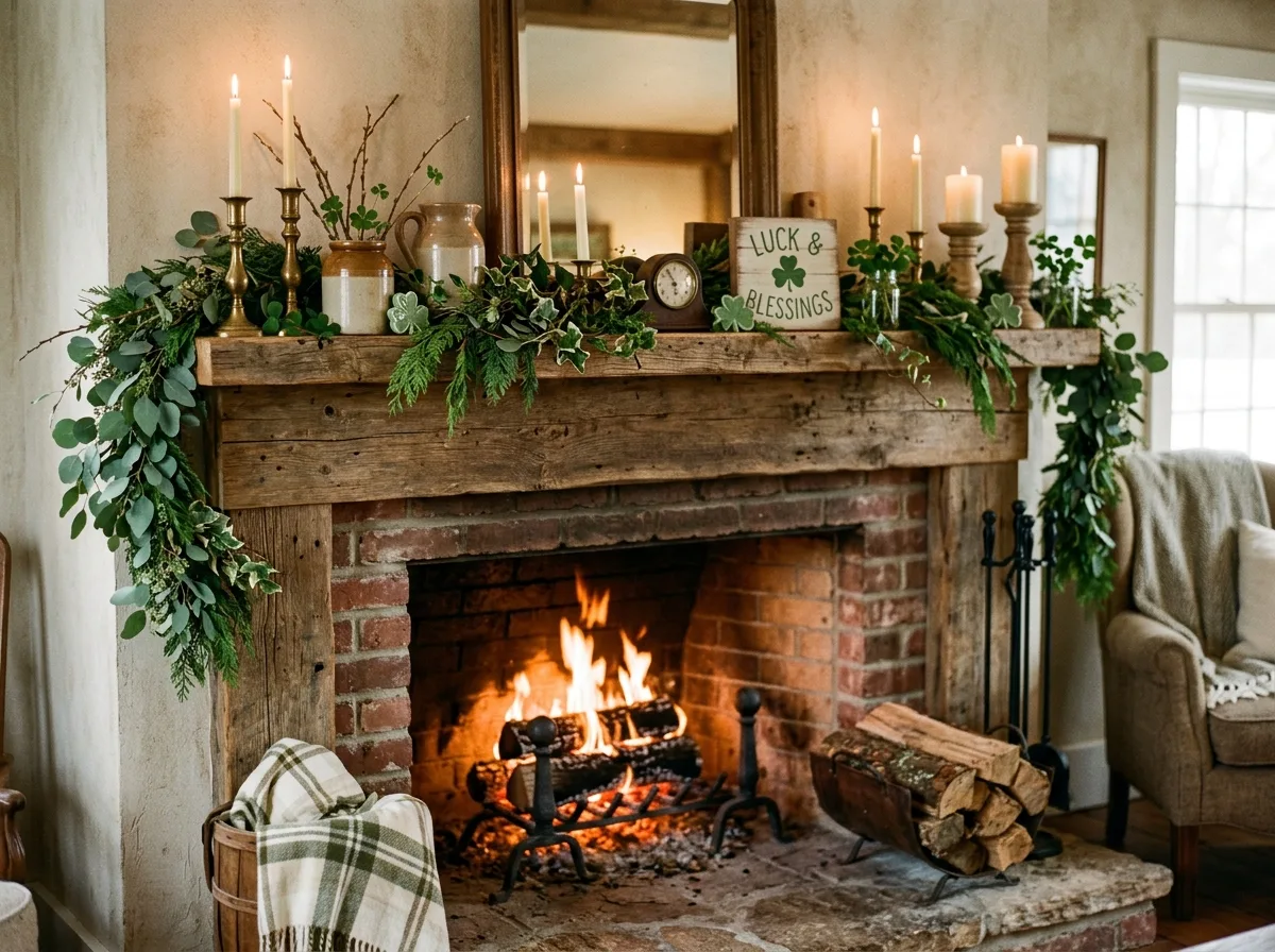 Rustic Mantel St. Patrick’s Styling for 10 rustic farmhouse st. patrick's day decor ideas